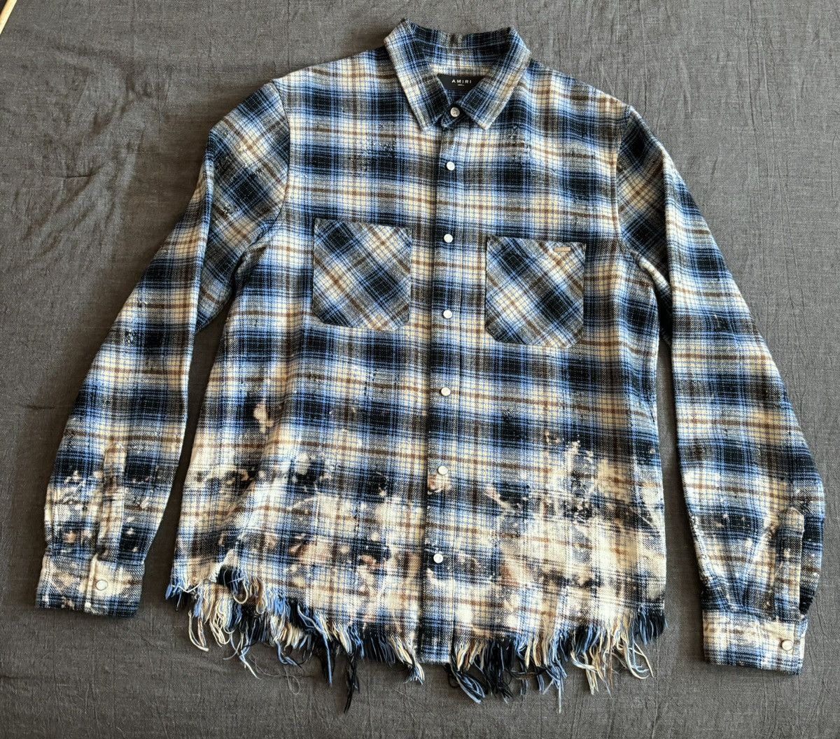 Image of Amiri Blue Bleached Flannel Shirt, Men's (Size Small)