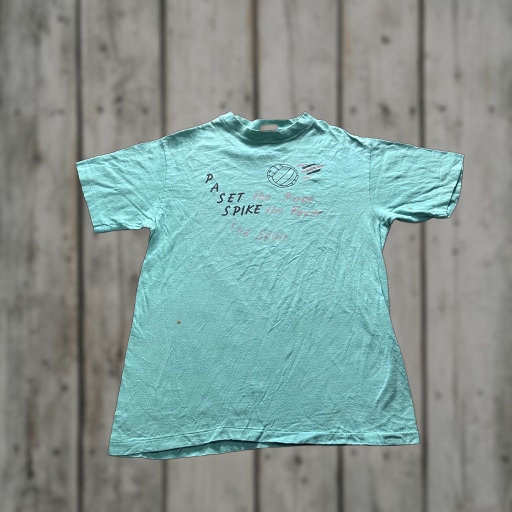 Hanes VINTAGE Hanes Shirt Mens M Green Pass Set Spike Volleyball Graphic Tee Shirt Size US M / EU 48-50 / 2 - 1 Thumbnail
