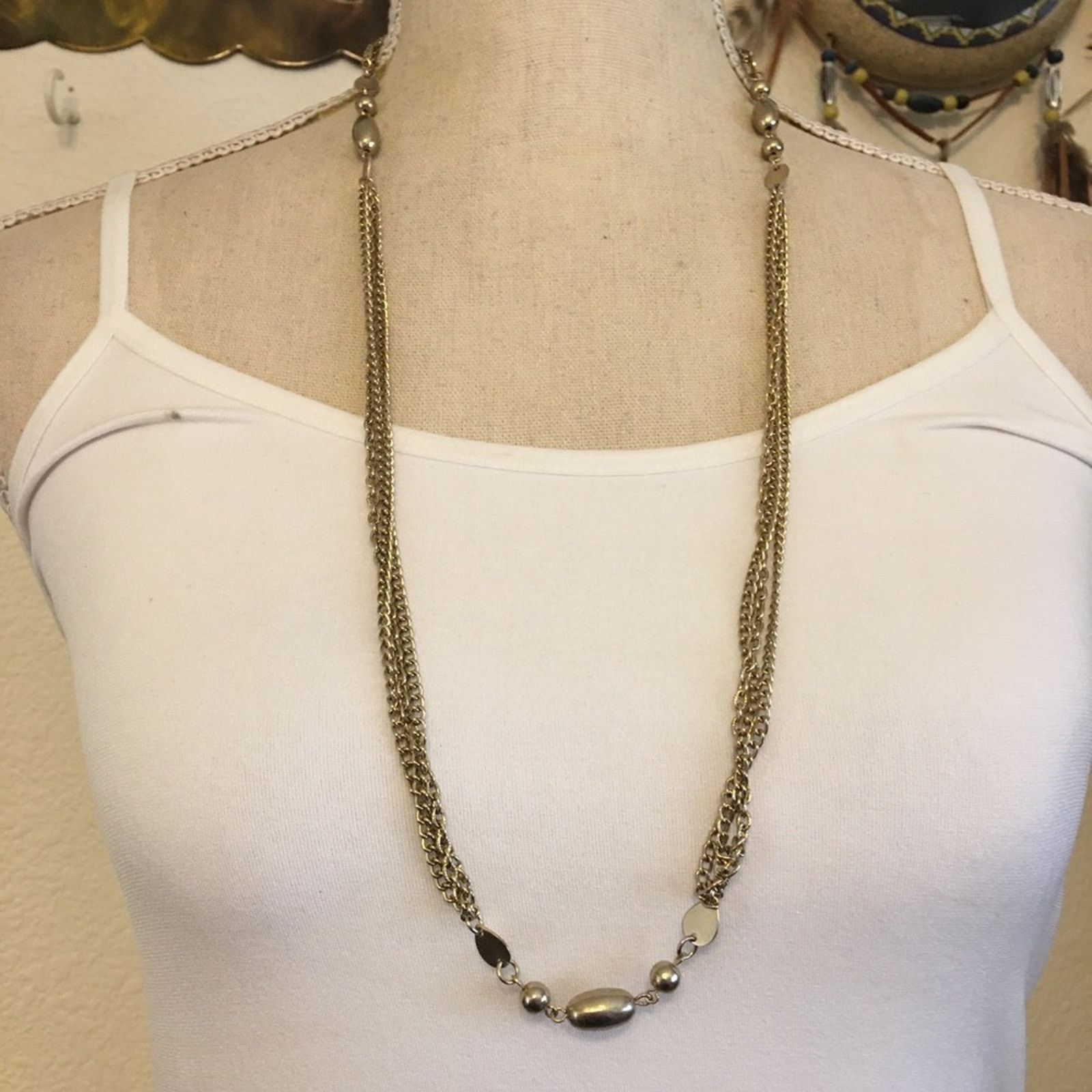 Vintage Vintage aged gold tone multi strand chain necklace Size ONE SIZE - 1 Thumbnail