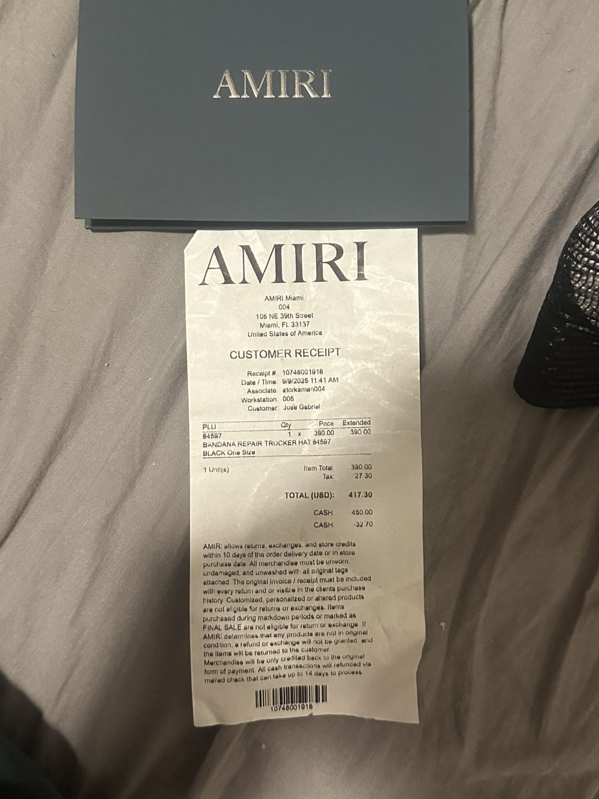Amiri AMIRI Bandana Repair Trucker Hat - Black/Aged. Size ONE SIZE - 4 Thumbnail