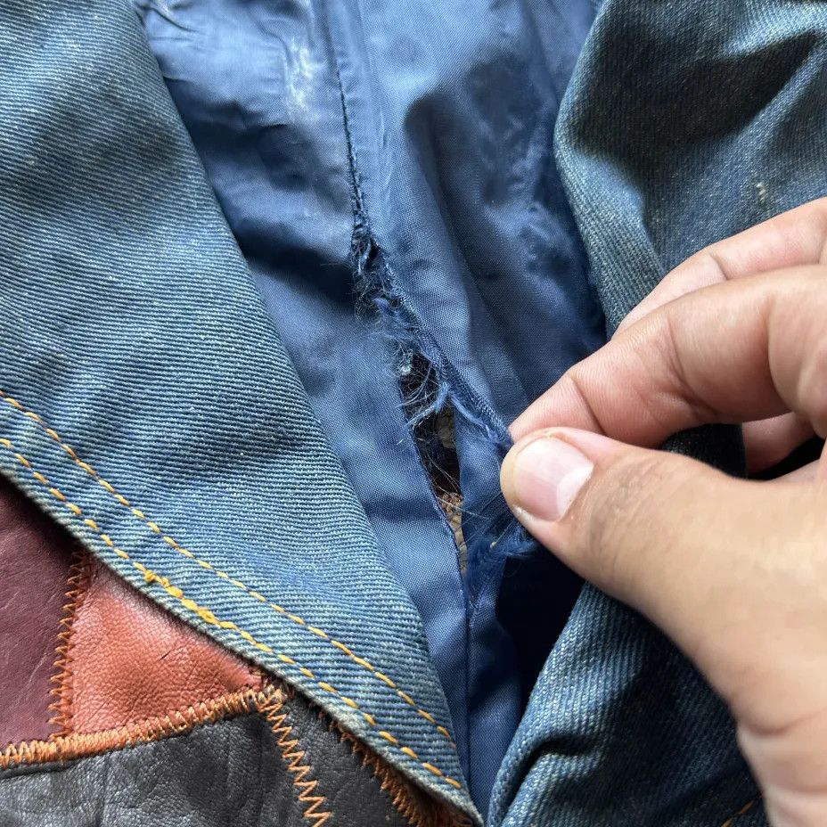 Other Vintage 70s Rosemary Patchwork Leather Denim Jacket Size L / US 10 / IT 46 - 4 Thumbnail