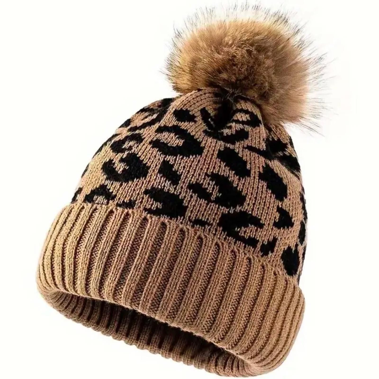 Designer Leopard Beanie Pom Pom Hat NWT Size ONE SIZE - 3 Thumbnail