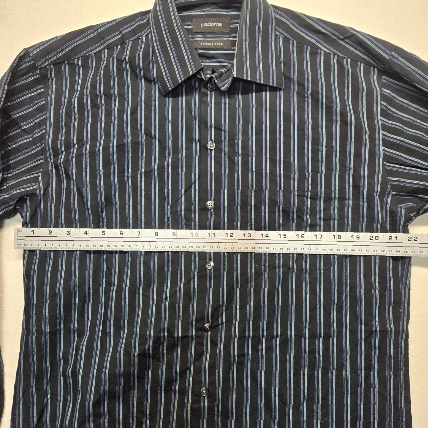Liz Claiborne Claiborne Shirt Striped Button-Up Long Sleeve Men 15.5 32/33 Black Cotton Casual Size US L / EU 52-54 / 3 - 4 Thumbnail