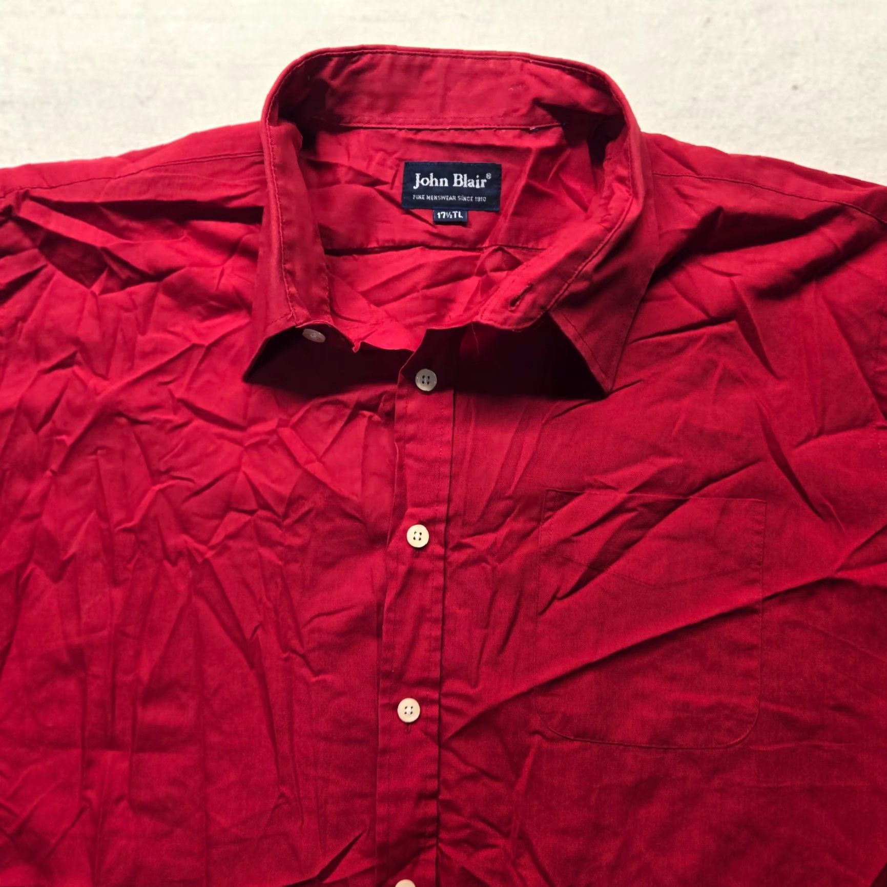 Blair John Blair Shirt Button-Up Long Sleeve Adult Mens LT Red Solid Button-Down Pocket Lined All Seasons Casual Travel Workwear Tall Large 17.5 Size US L / EU 52-54 / 3 - 3 Thumbnail
