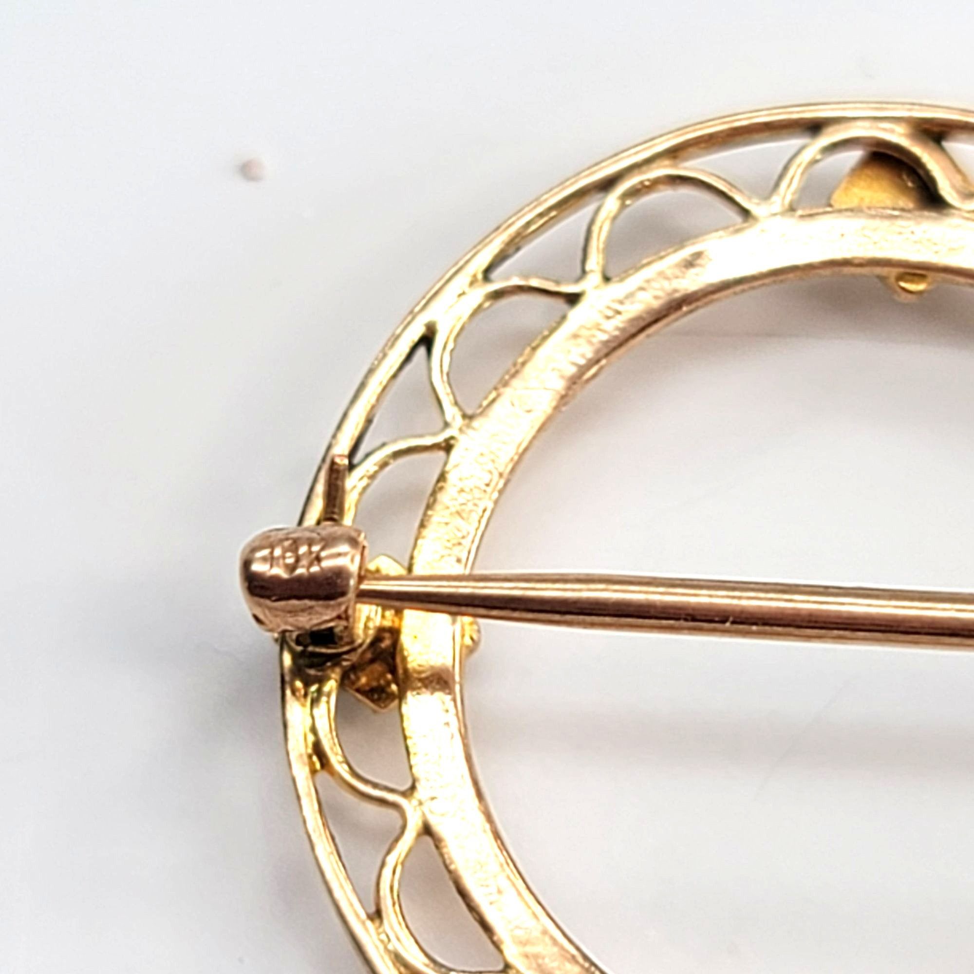 Vintage Antique Krementz 10k Gold Pin Brooch Round Seed Pearl Scallo Size ONE SIZE - 6 Thumbnail