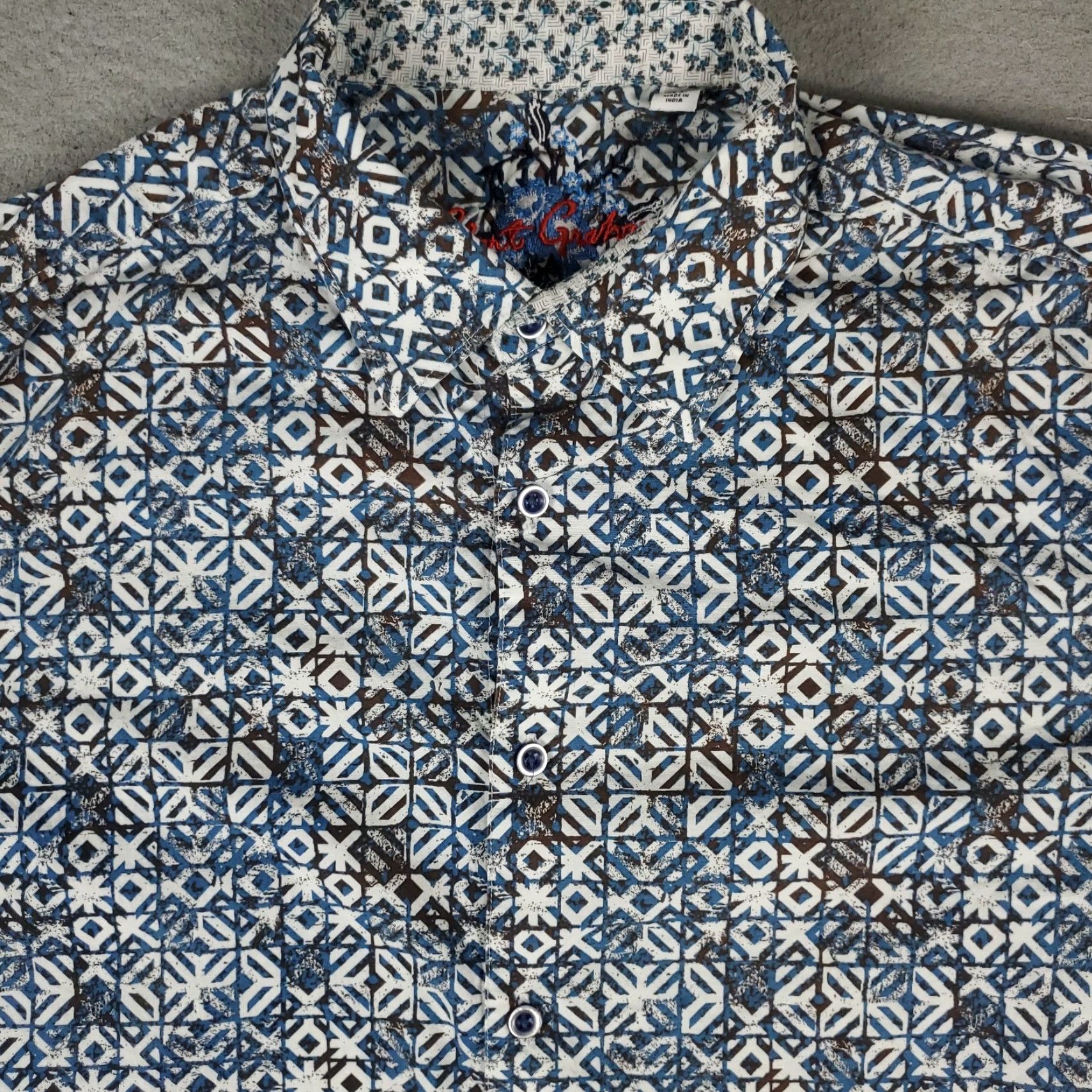 Robert Graham Robert Graham Shirt Mens XL Blue Brown Geometric Button Up Long Sleeve Size US XL / EU 56 / 4 - 2 Thumbnail