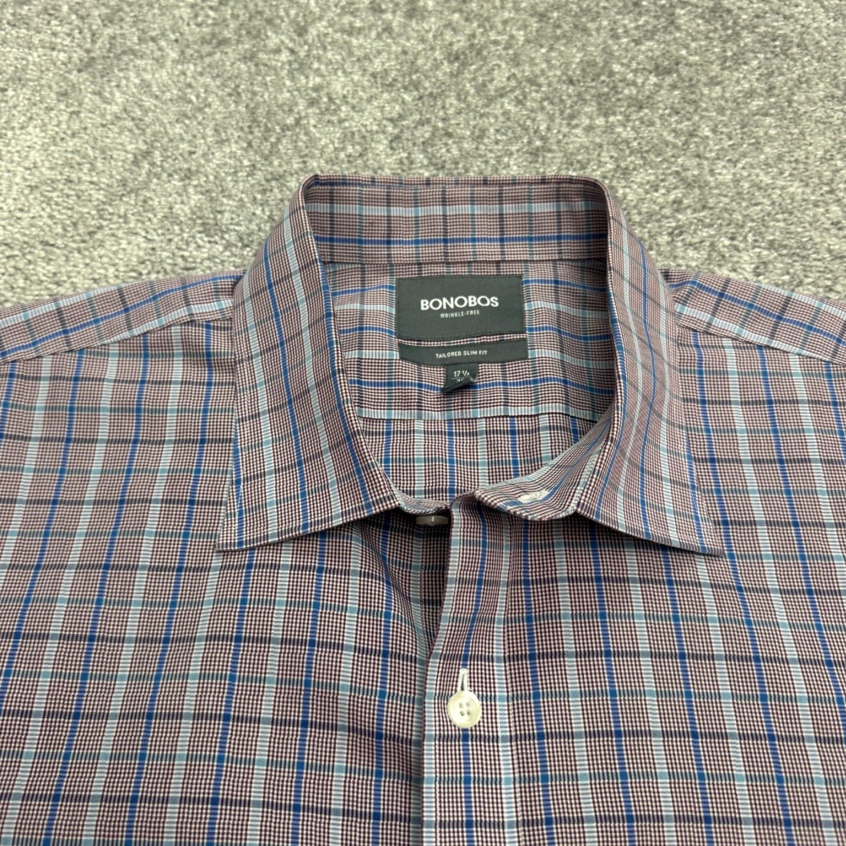 Bonobos Bonobos Shirt Men 17.5 36 Brown Blue Plaid Cotton Slim Dress Shirt Multicolor Long Sleeve Classic Preppy Mens Size US XXL / EU 58 / 5 - 3 Thumbnail