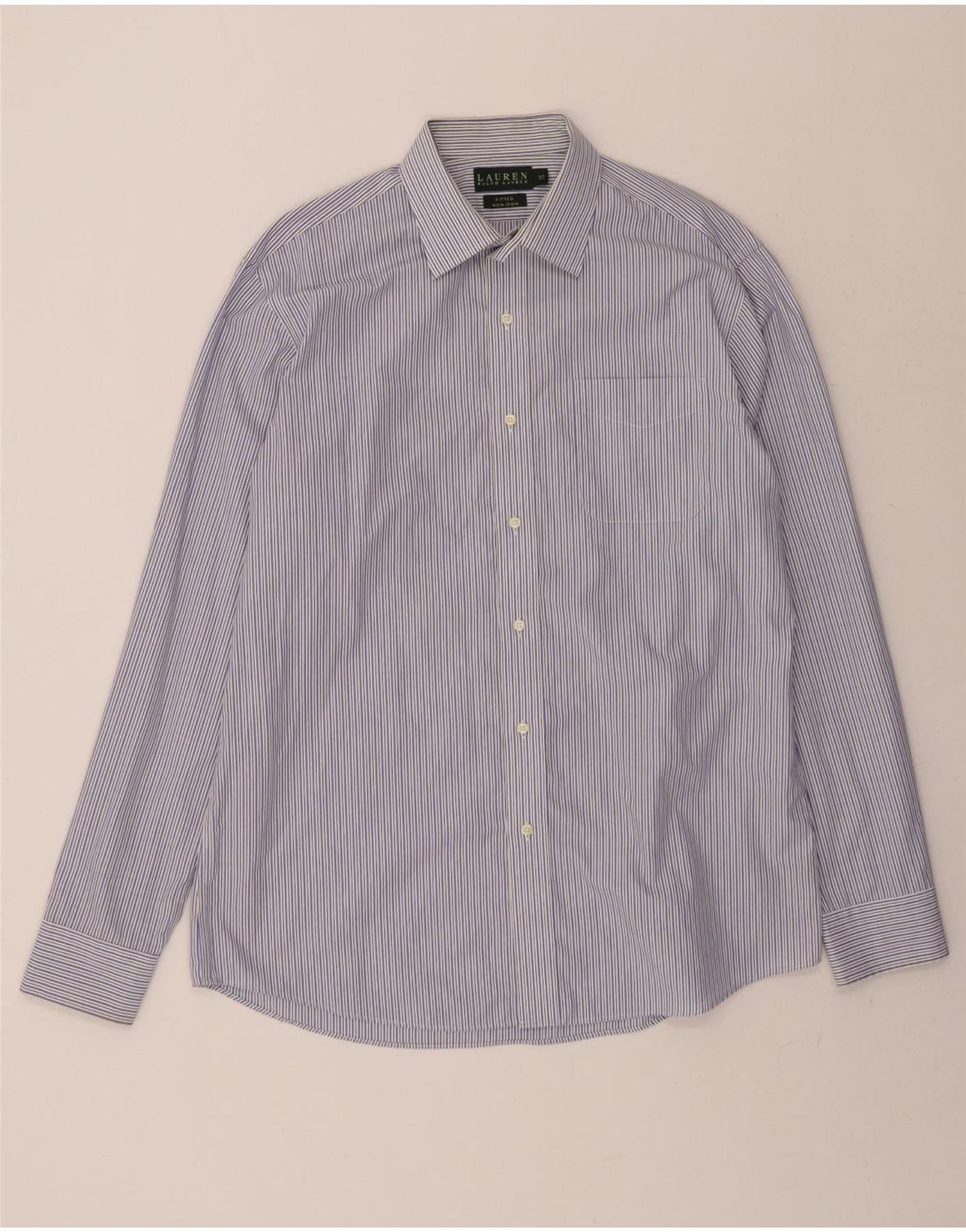Ralph Lauren Mens Fitted Shirt 17 43 XL Blue Pinstripe Cotton Size US XL / EU 56 / 4 - 1 Thumbnail