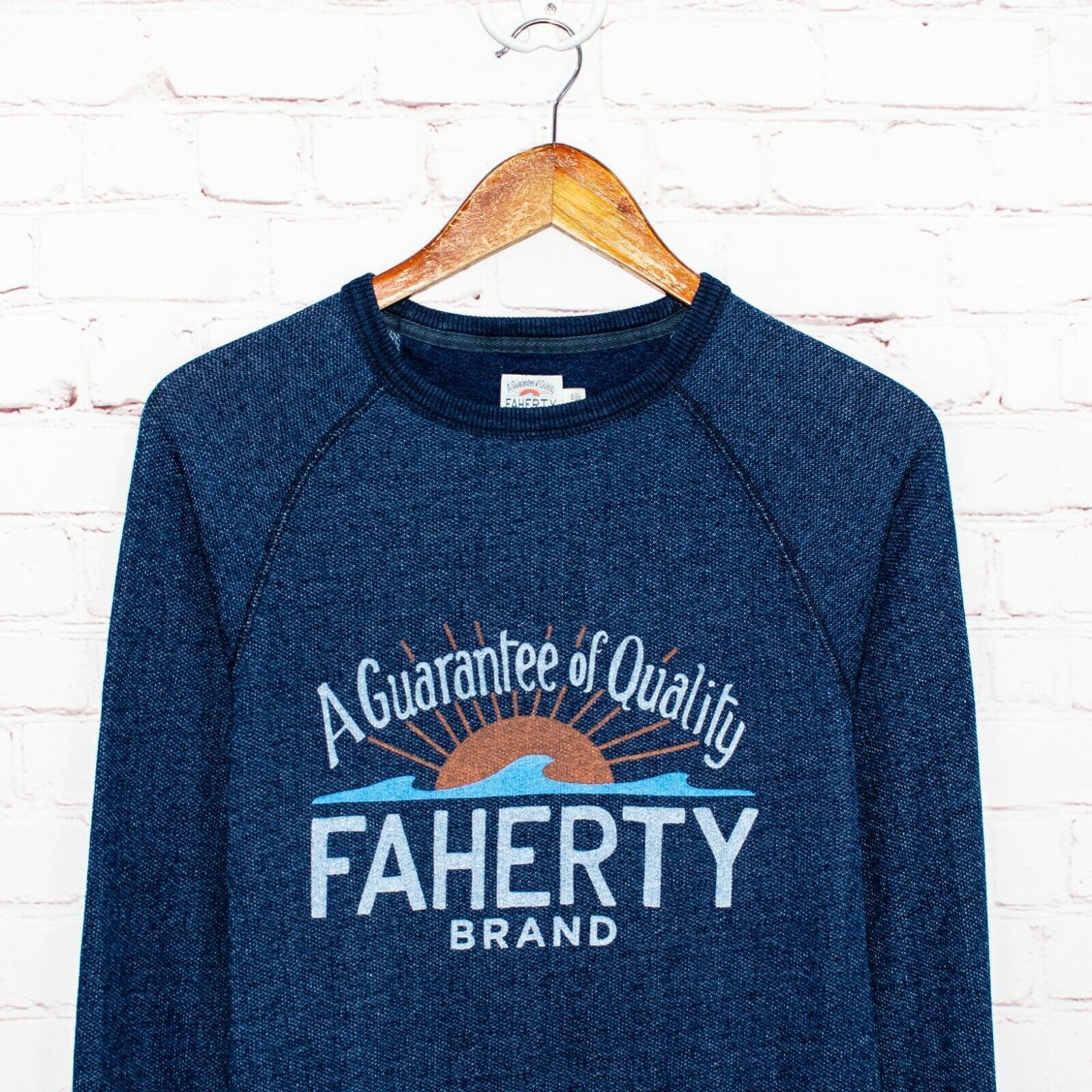 Faherty FAHERTY LOGO Crew Sweatshirt in Indigo Dyed Blue Cotton Size US S / EU 44-46 / 1 - 2 Thumbnail