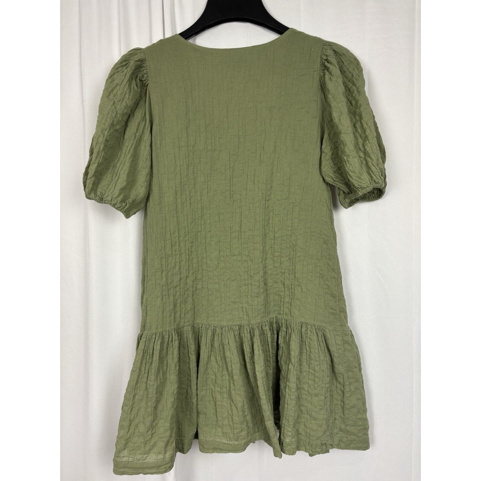Abercrombie & Fitch Abercrombie&Fitch Green Short Puff Sleeve V Neck Dress S Size S / US 4 / IT 40 - 2 Thumbnail