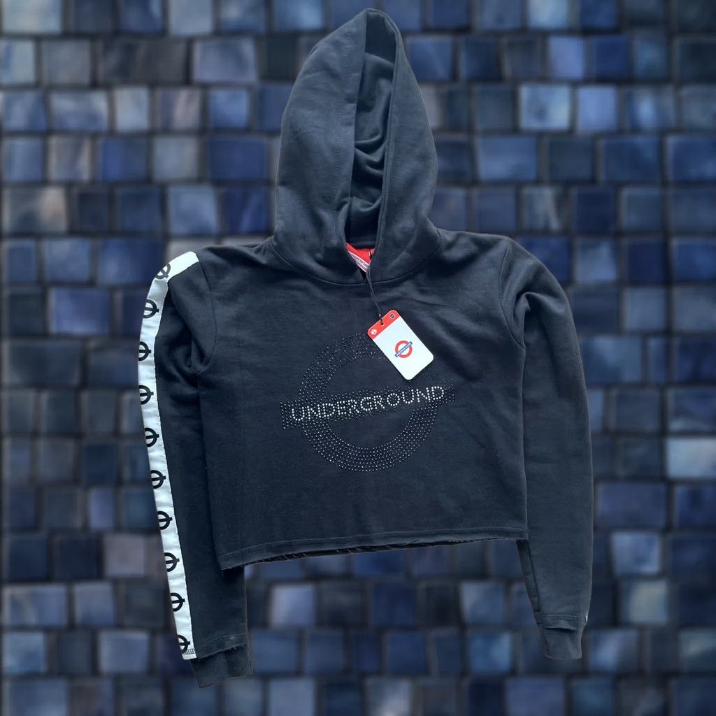 Vintage Underground Hoodie Womens Size Medium Black Cropped Graphic Top Diamond Studs Size M / US 6-8 / IT 42-44 - 1 Thumbnail