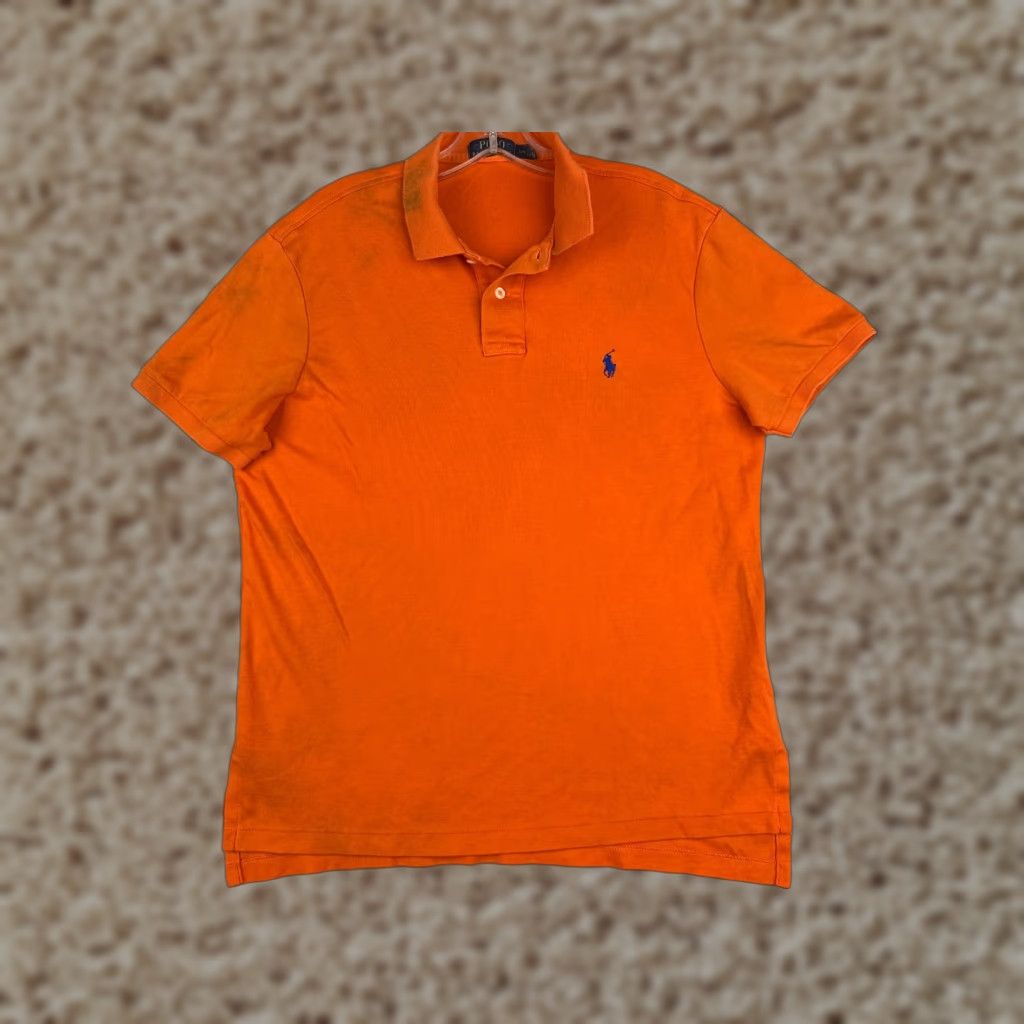 Polo Ralph Lauren Shirt Adult Large Orange 100% Cotton Short Sleeve Pony READ