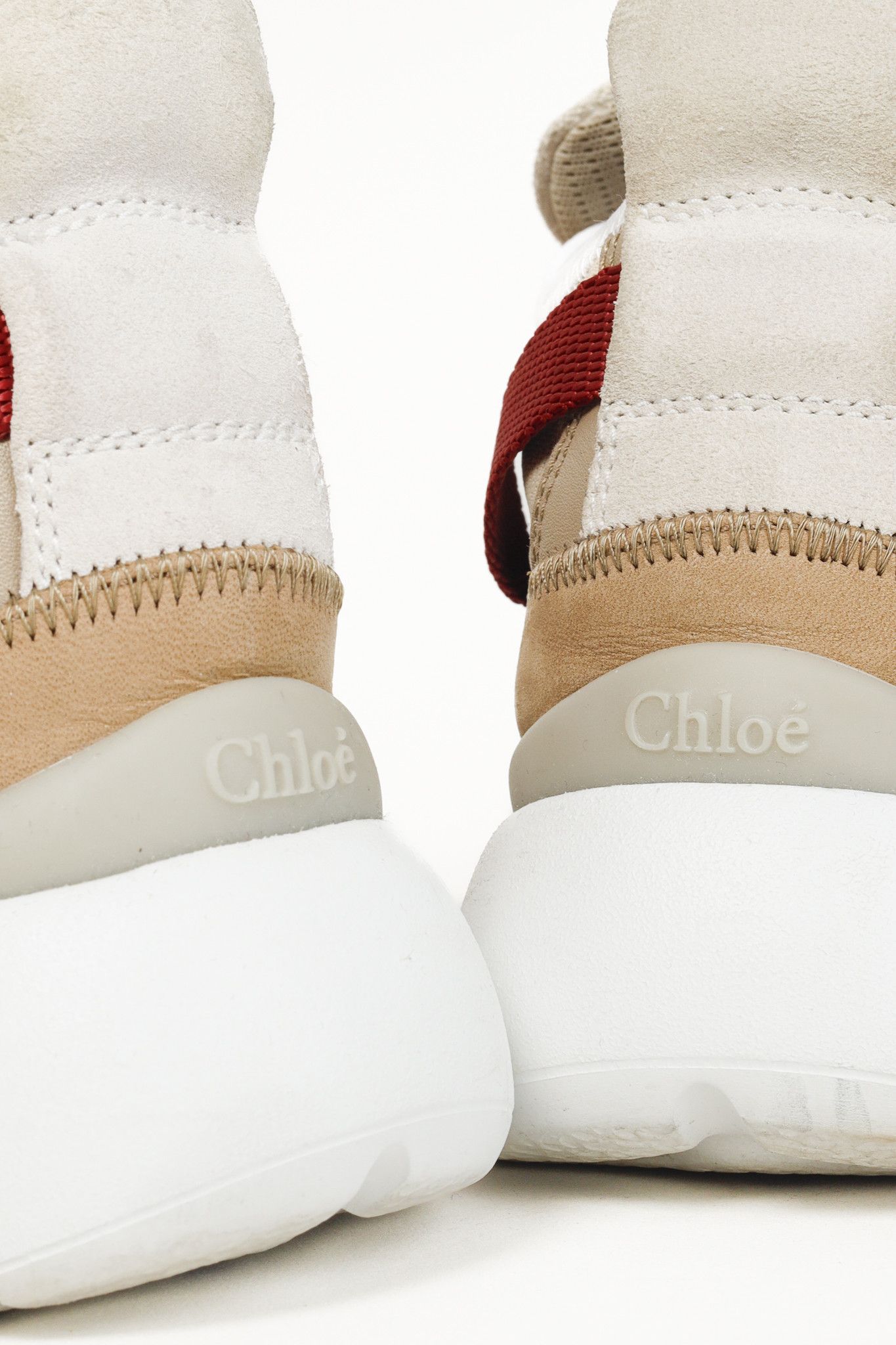 Chloe Chloe Sonnie Beige Leather Red Strap Trainers Size US 7 / IT 37 - 10 Thumbnail