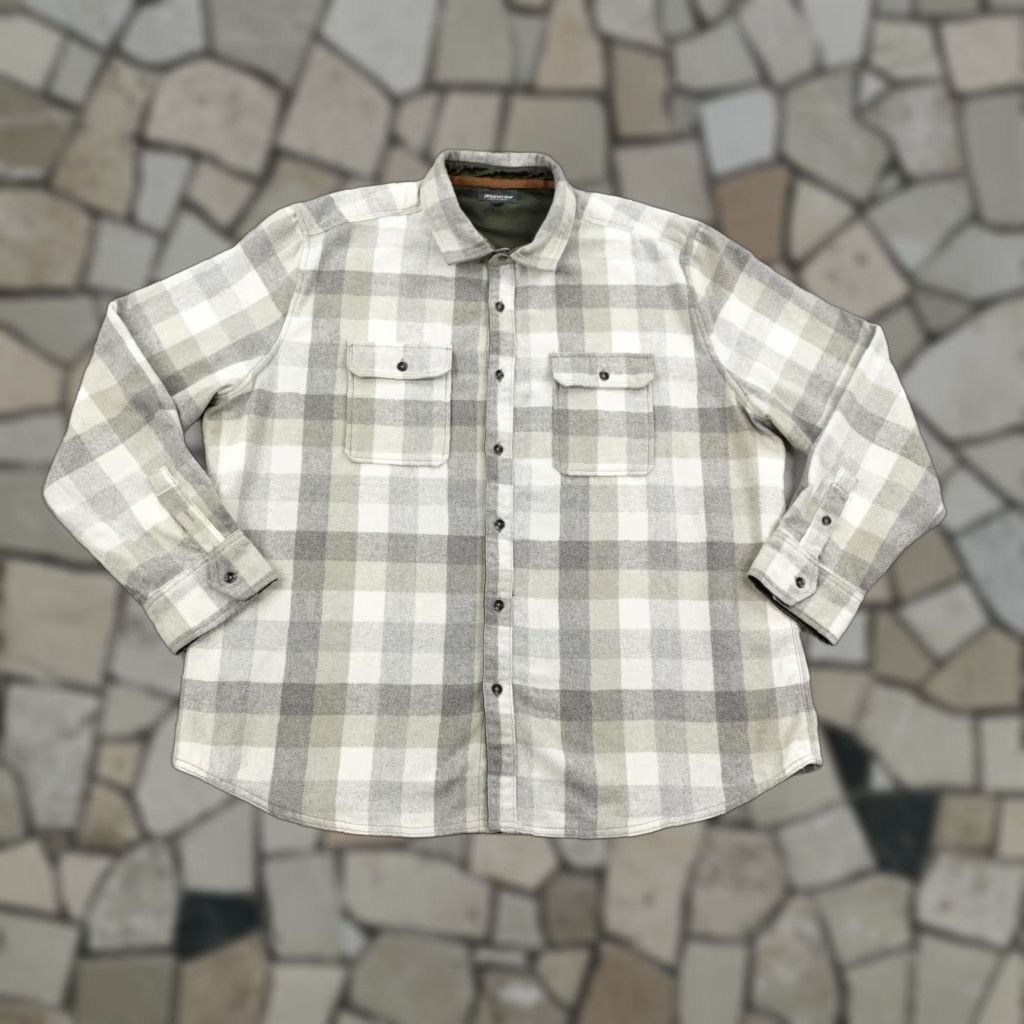 Vintage Jeremiah Shirt Mens XL Gray Beige Plaid Wool Blend Flannel Button Up Outdoors Size US XL / EU 56 / 4 - 1 Thumbnail