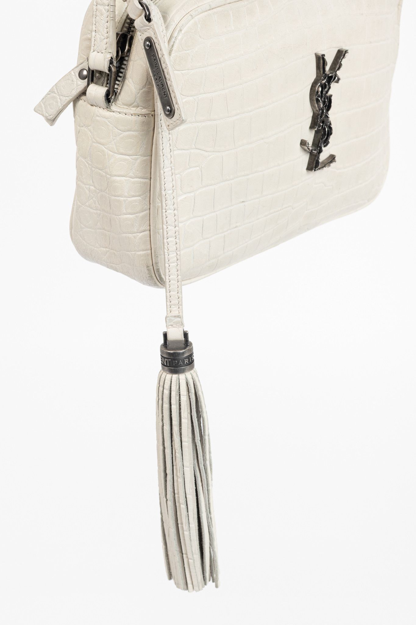 Saint Laurent Paris Saint Laurent Lou Camera White Croc-Embossed Crossbody Size ONE SIZE - 7 Thumbnail