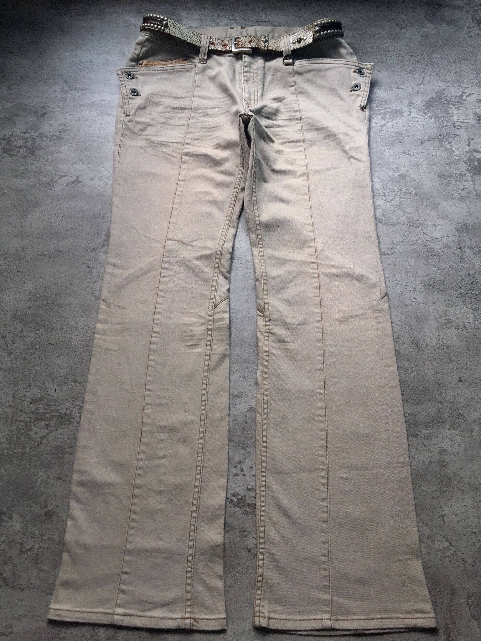 Nicole Club Nicole Club Leather Patch BootCut Faded Denim Pants Size US 32 / EU 48 - 4 Thumbnail