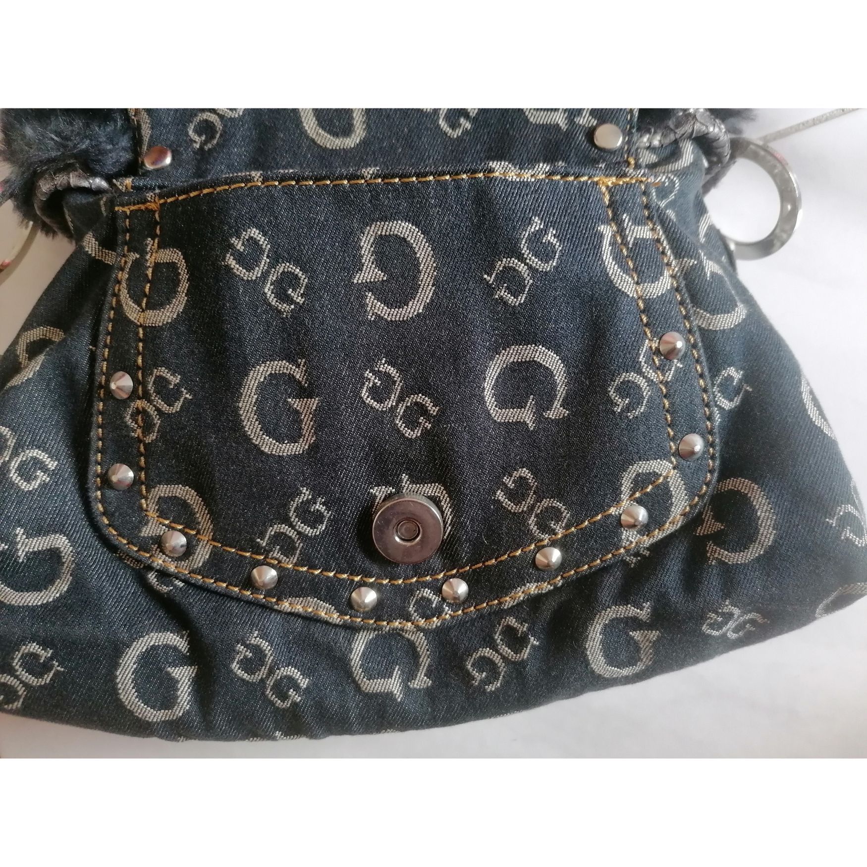 Guess Denim bag with faux fur and snakeskin pattern Size ONE SIZE - 6 Thumbnail