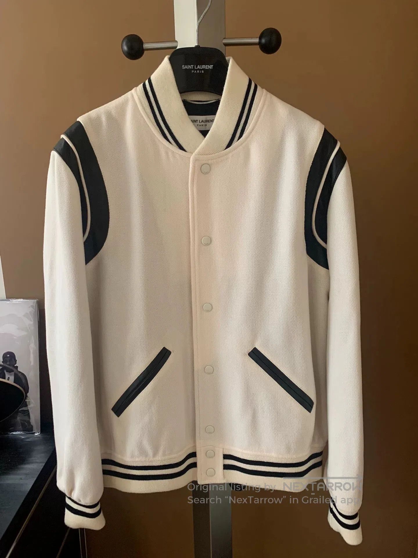 Saint Laurent Paris Saint Laurent White Leather Varsity Jacket. Size US L / EU 52-54 / 3 - 1 Thumbnail