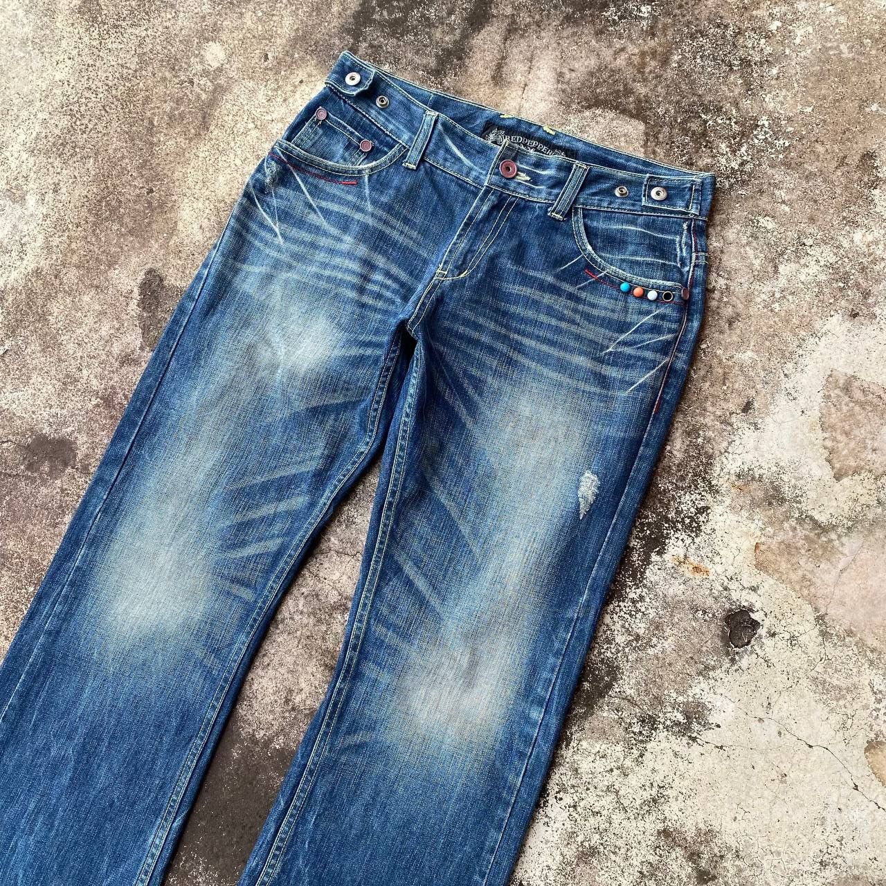 Japanese Brand × Le Grande Bleu (L.G.B.) × Tornado Mart A BEAUTIFUL FLARE DENIM RED PEPPER GOLD LABEL EAGLE WING Size US 31 - 12 Thumbnail