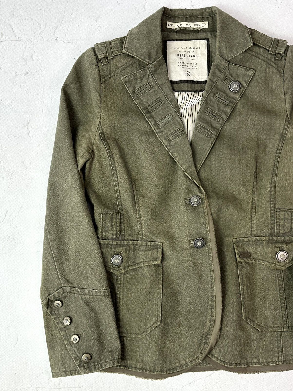 Le Grande Bleu (L.G.B.) Vintage Khaki Metal Buttons Jacket Size L / US 10 / IT 46 - 2 Thumbnail
