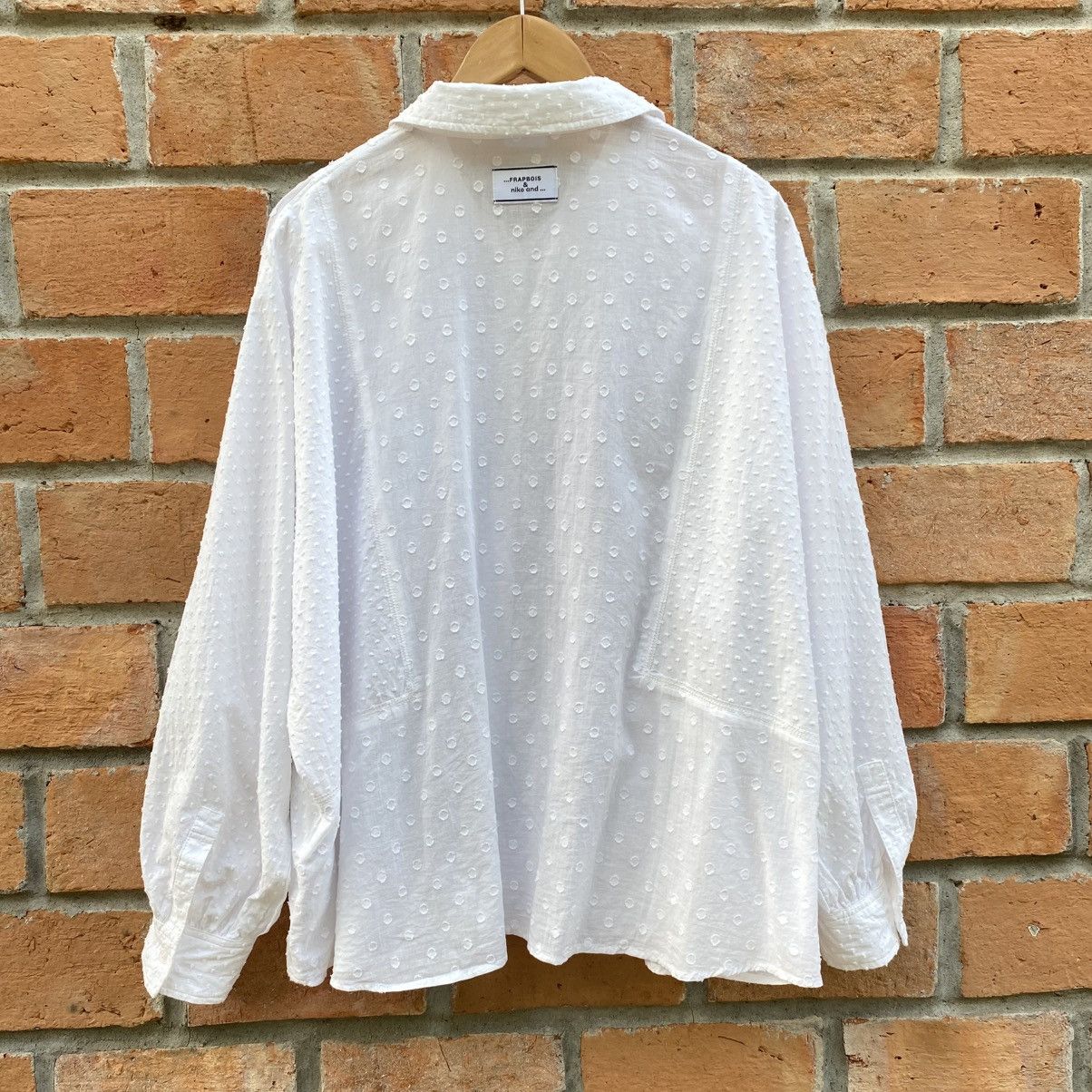Frapbois FRAPBOIS & niko and ... White Dobby Cotton Blouse Size L / US 10 / IT 46 - 7 Thumbnail