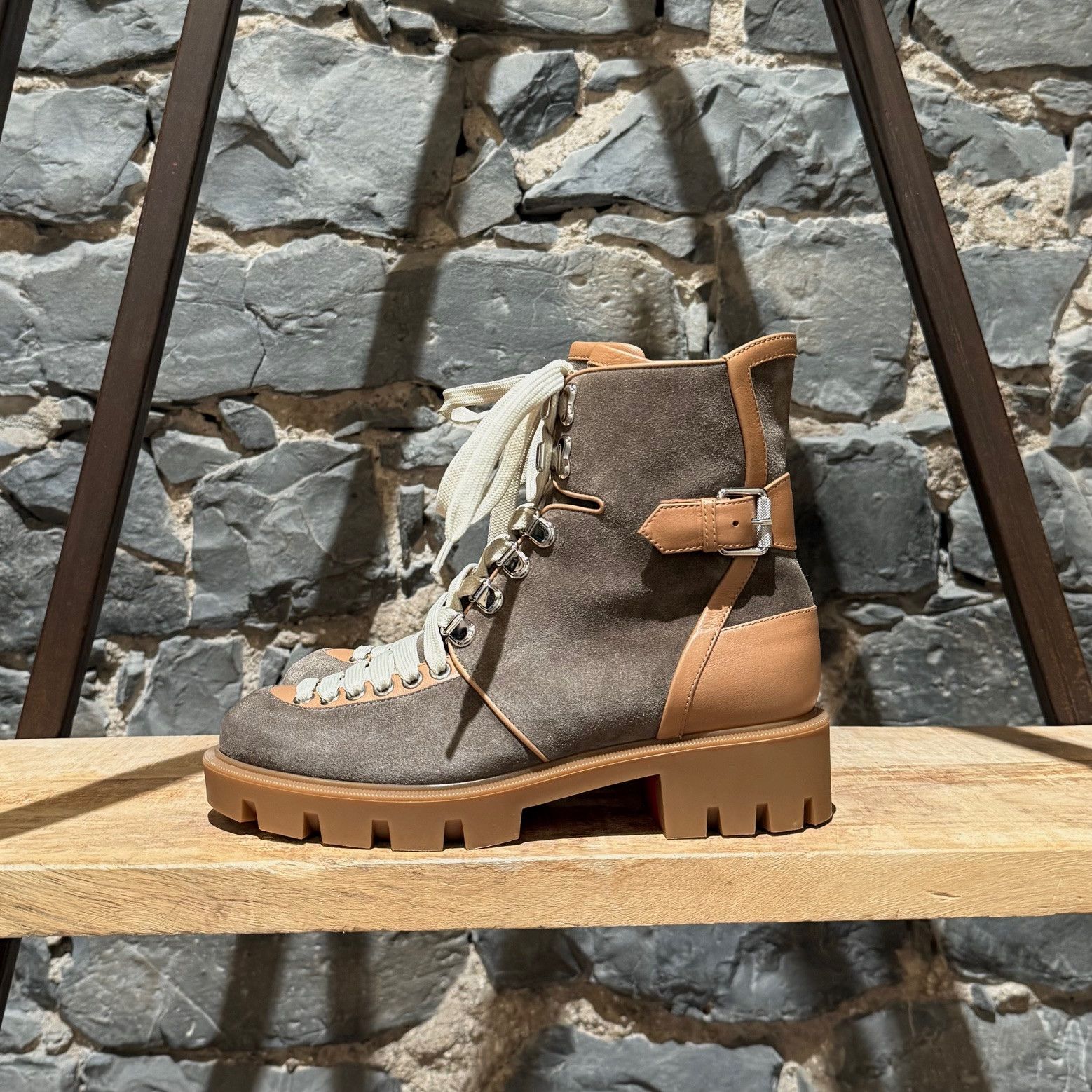 Christian Louboutin Christian Louboutin Taupe Suede Macademia Combat Boots Size US 7 / IT 37 - 5 Thumbnail
