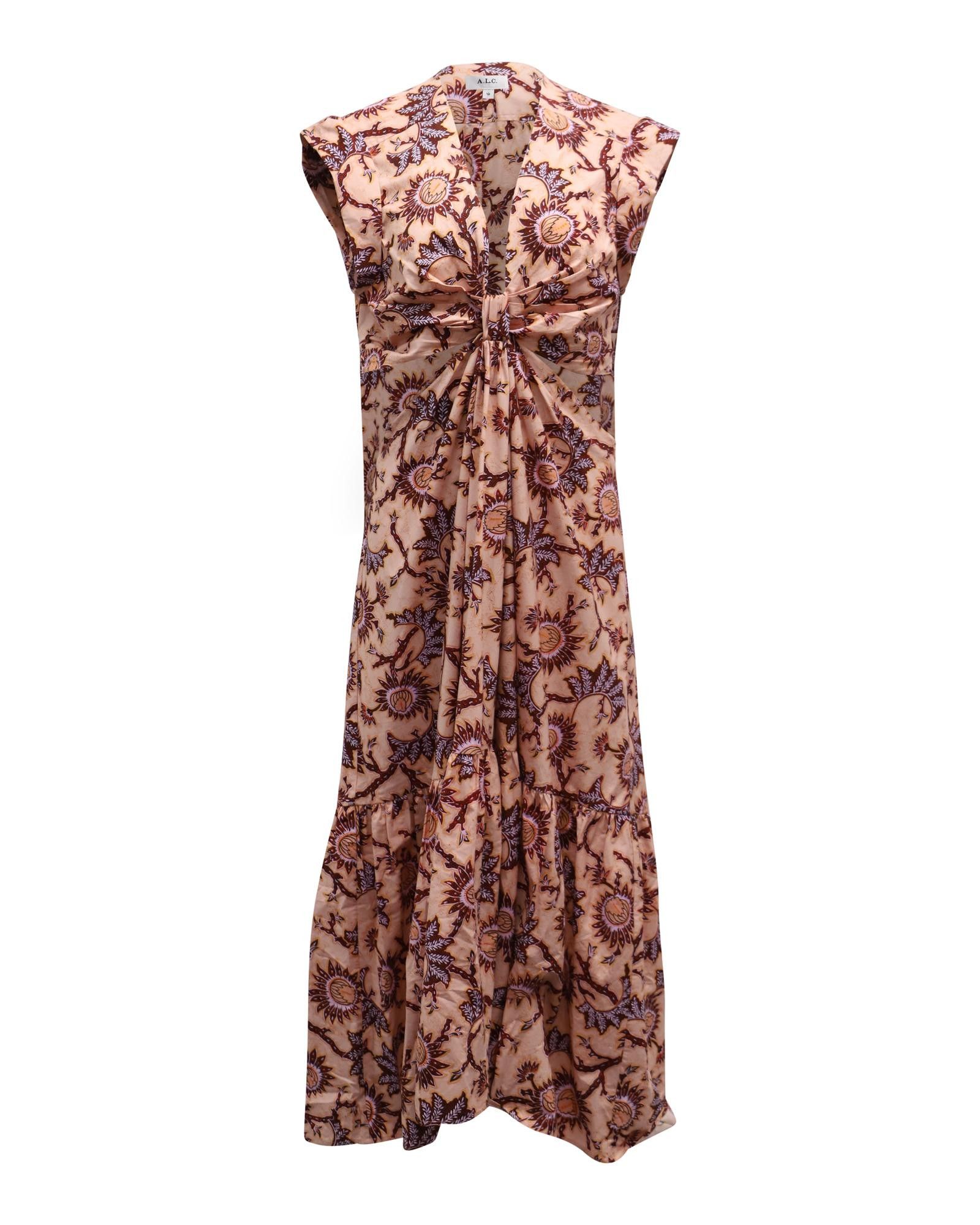 image of A L C Abstract Floral Print Cut Out Maxi Dress In Crisp Cotton in Pink Print, Women's (Size XL)
