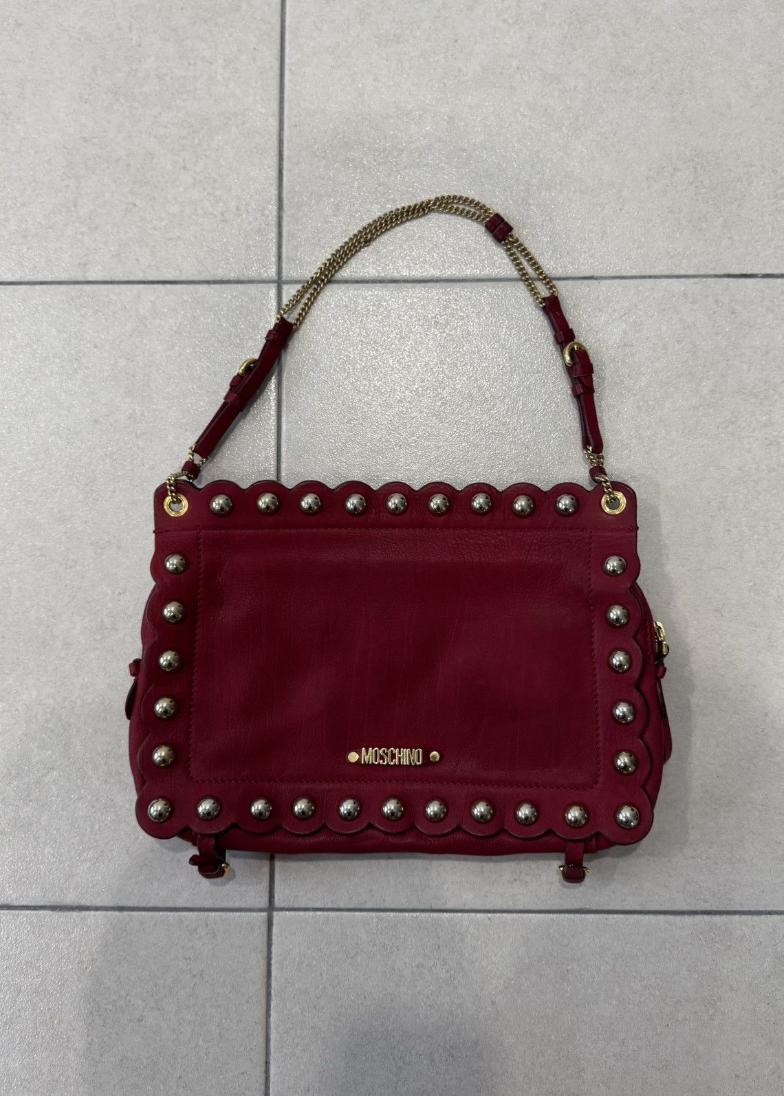 Archival Clothing x Moschino Red Studded Leather Flap Shoulder Bag, Women's
