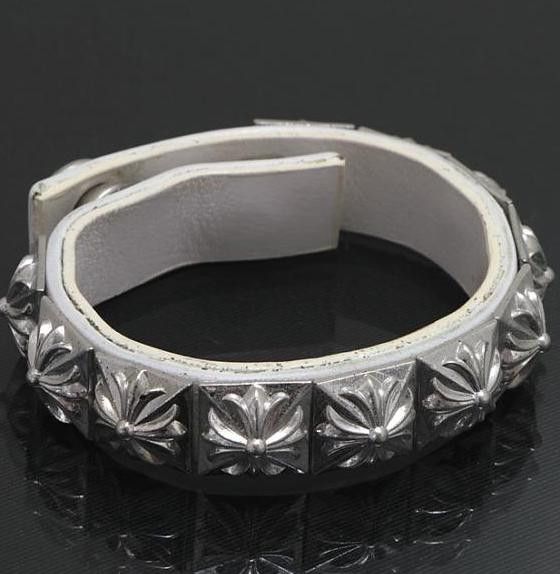 image of Chrome Hearts Pyramid Stud Leather Bracelet in Silver, Men's