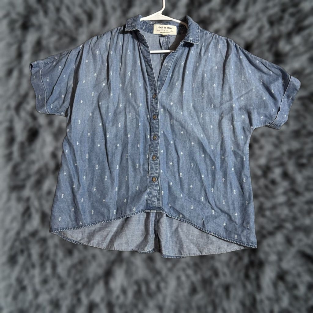 Vintage Cloth & Stone Chambray Shirt Womens Petite Small Boho High Low Button Front Blue Size S / US 4 / IT 40 - 1 Thumbnail