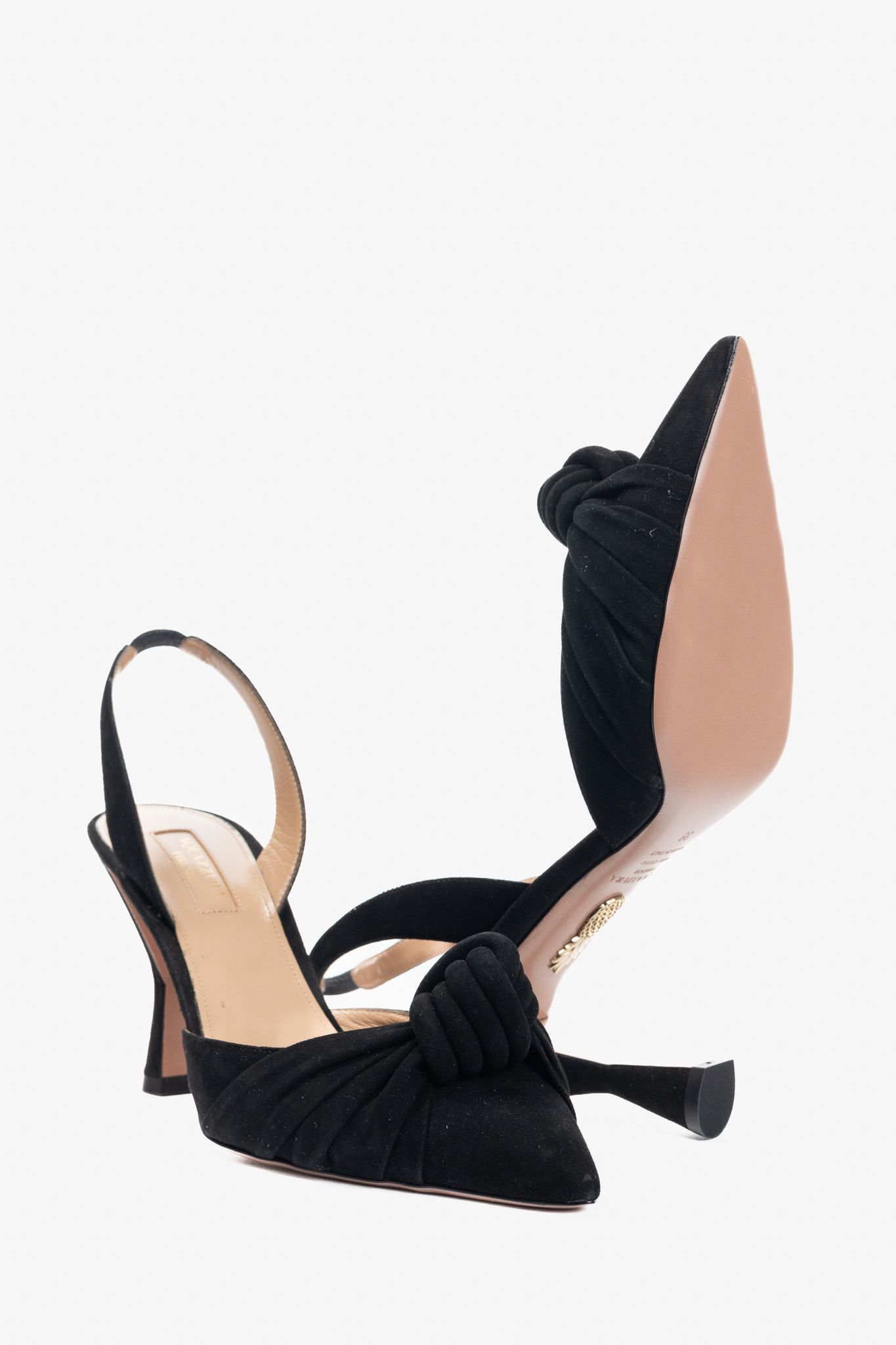 Aquazzura Aquazzura Kiki Sling 85 Black Suede Knotted Heels Size US 7.5 / IT 37.5 - 4 Thumbnail