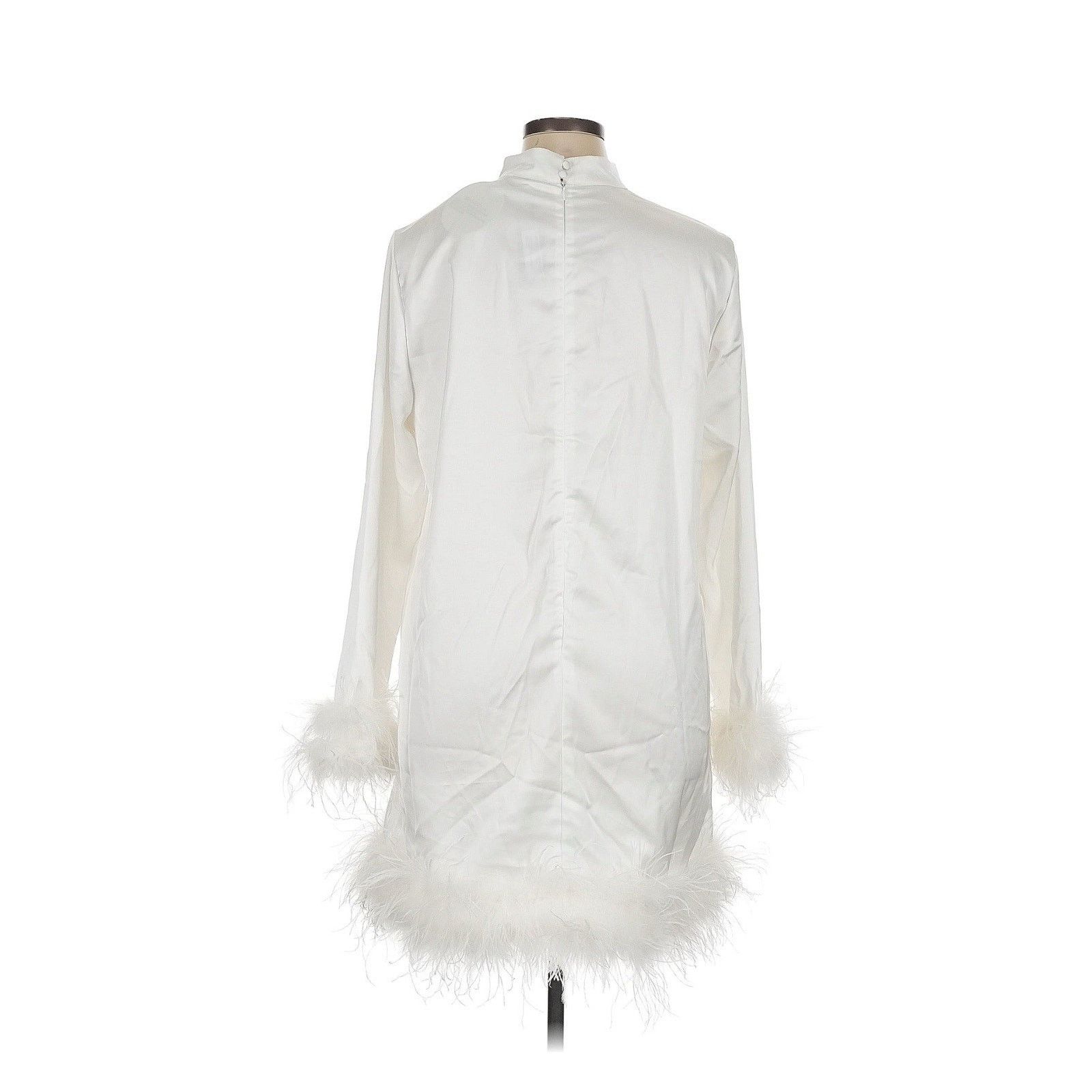 Boohoo Boohoo High Neck Satin Feather Dress White Mini 14 Size XL / US 12-14 / IT 48-50 - 3 Thumbnail