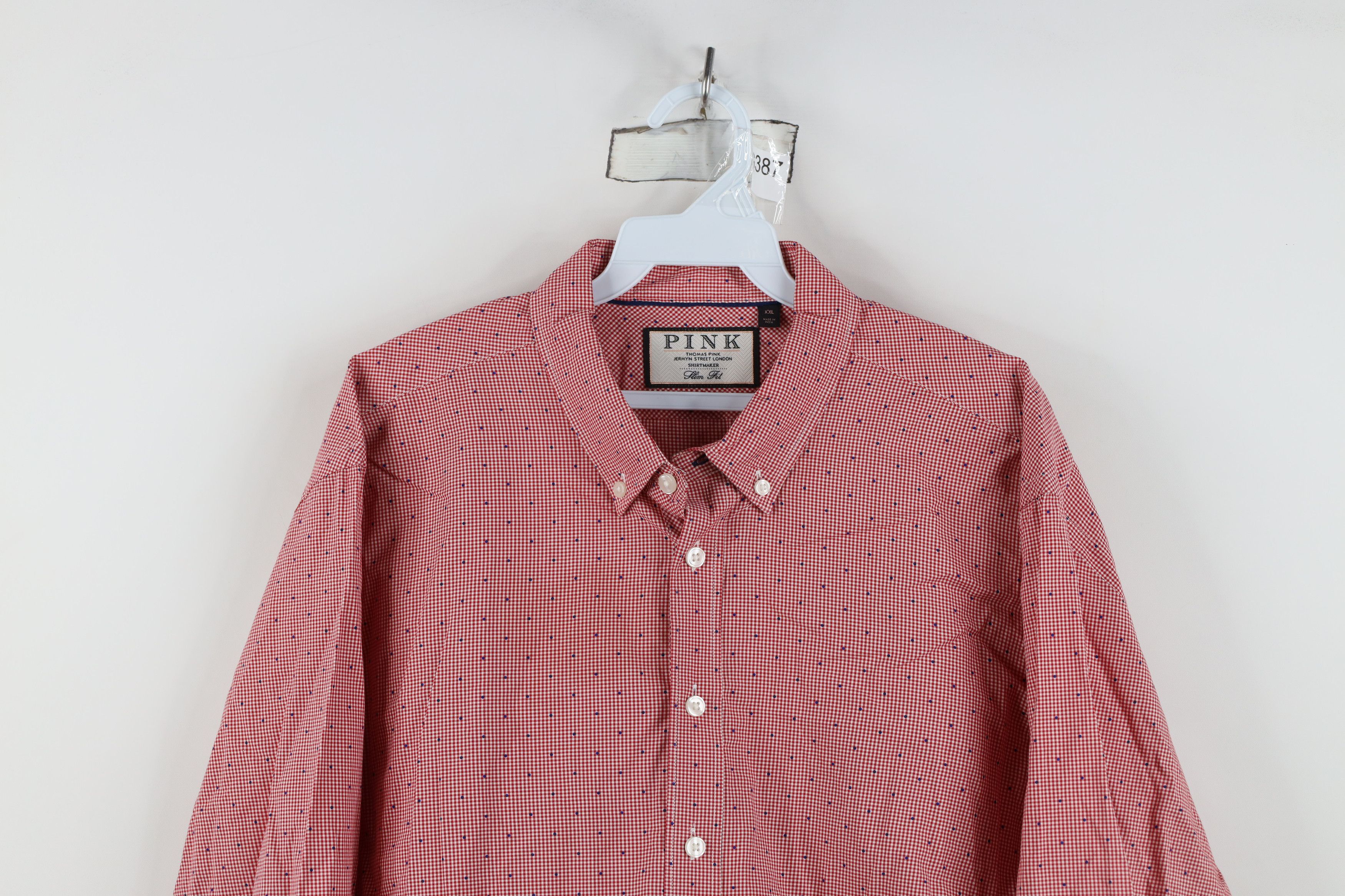 Vintage Thomas Pink Polka Dot Plaid Collared Button Down Shirt Red Size US XXL / EU 58 / 5 - 2 Thumbnail