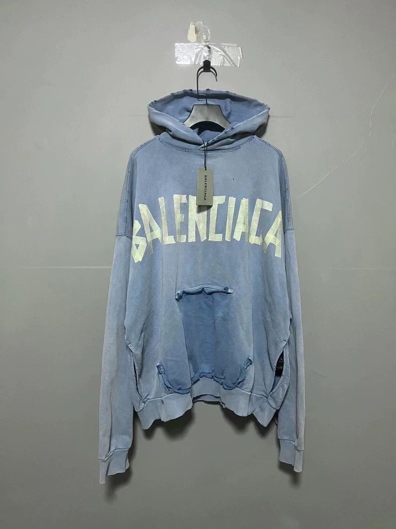 Balenciaga Balenciaga new haze blue tape hoodie-2506 Size US M / EU 48-50 / 2 - 1 Thumbnail