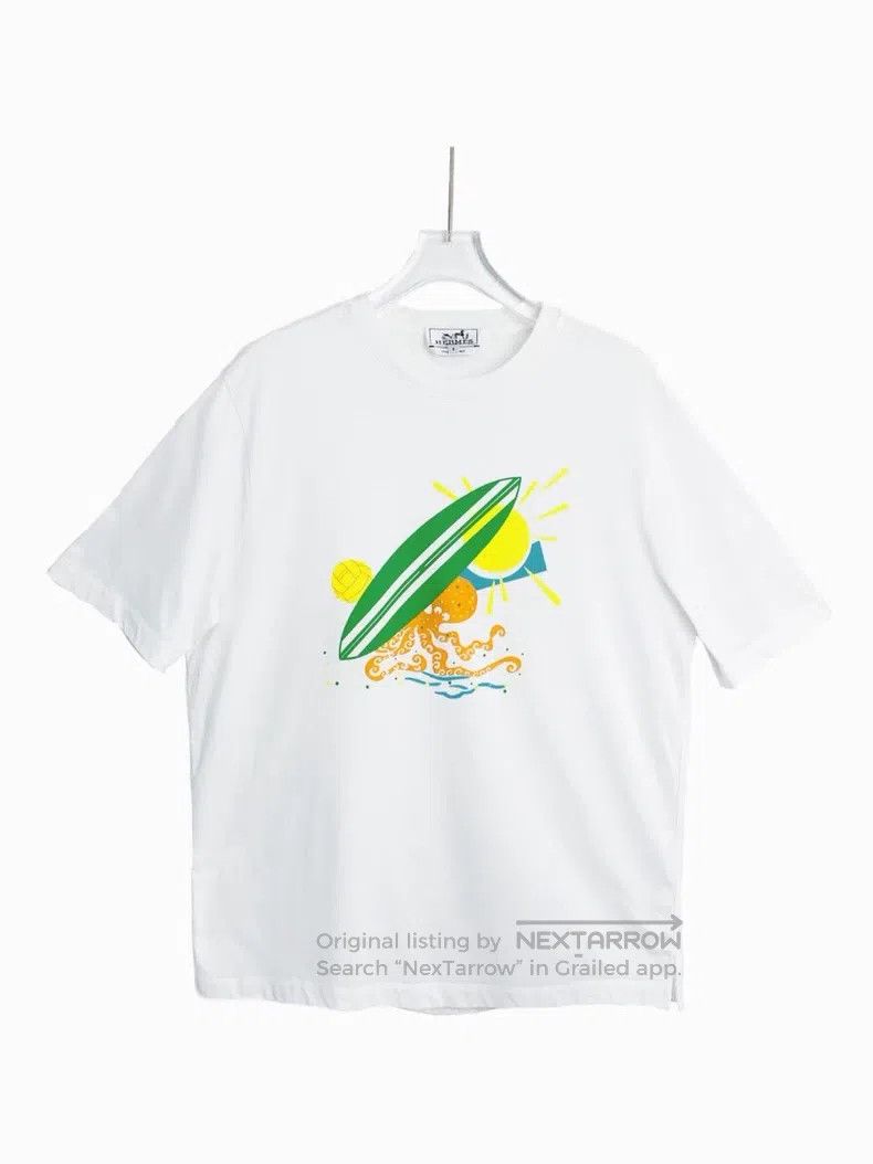 Hermes Hermes White Vacation Beach Surf Octopus Printed Cotton Ro Size S / US 4 / IT 40 - 1 Thumbnail