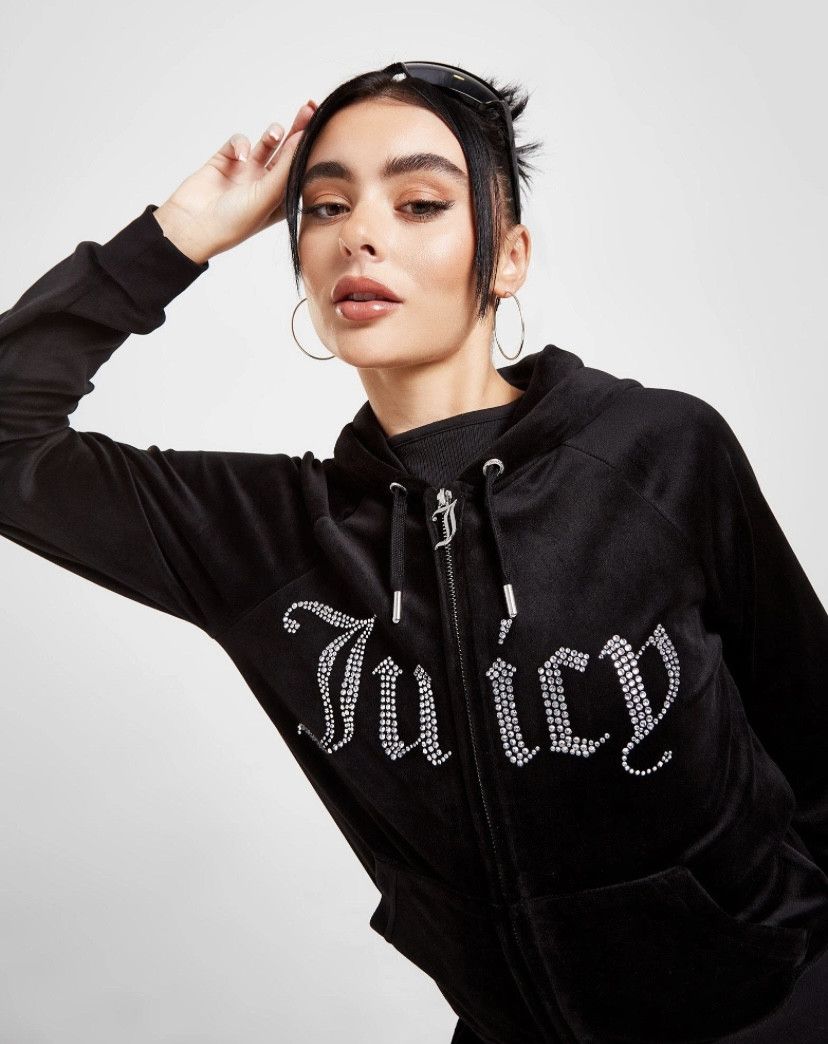 Juicy Couture Juicy Couture Diamante Logo Full Zip Velour Hoodie Size S / US 4 / IT 40 - 4 Thumbnail