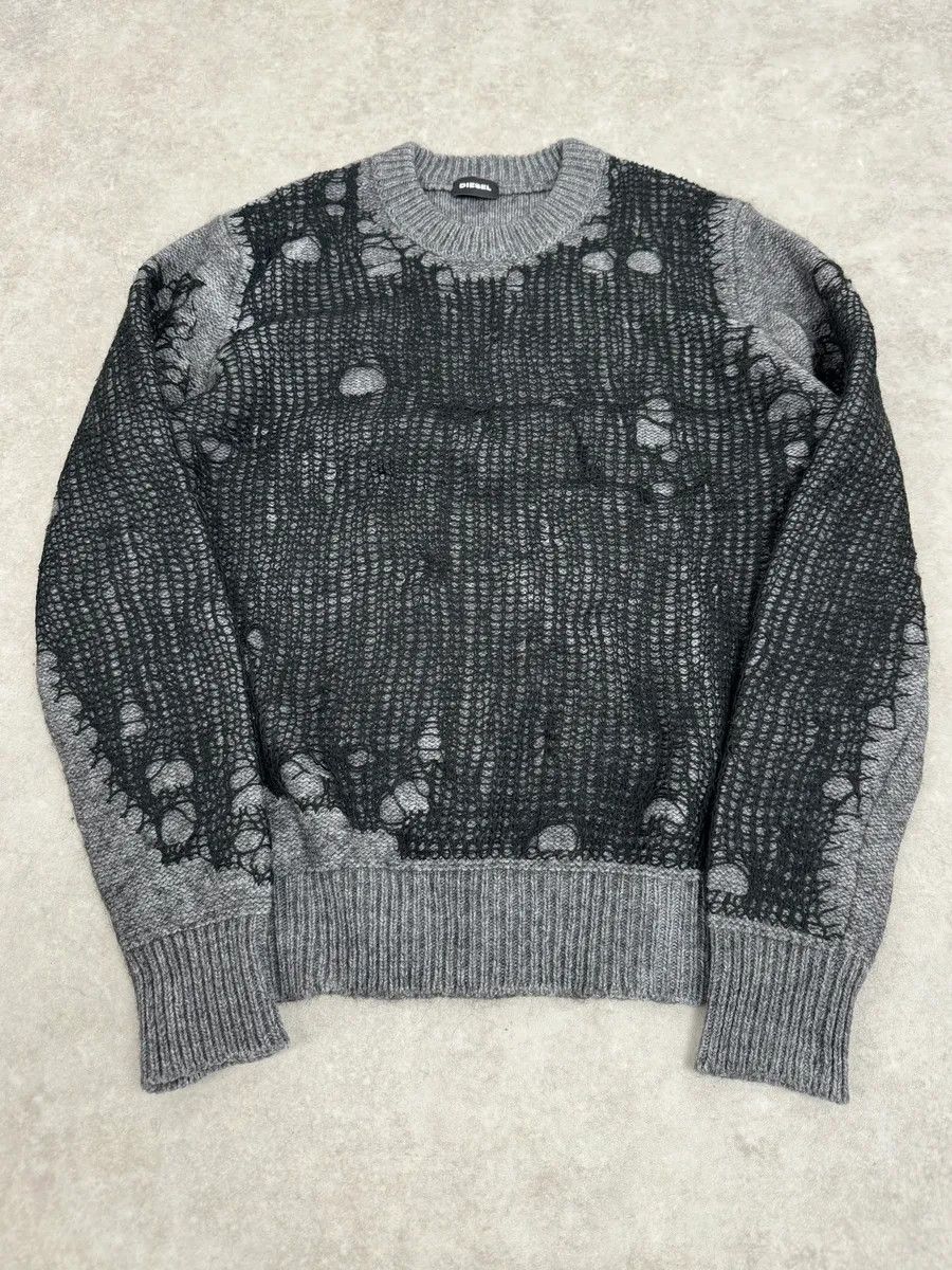 Diesel Diesel Grey & Black Net Contemporary Sweater Size US M / EU 48-50 / 2 - 1 Thumbnail