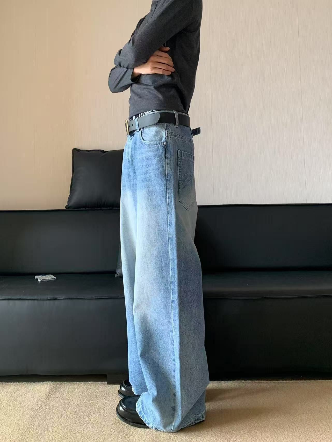 Vintage Blue casual retro curved straight leg jeans Size US 32 / EU 48 - 3 Thumbnail