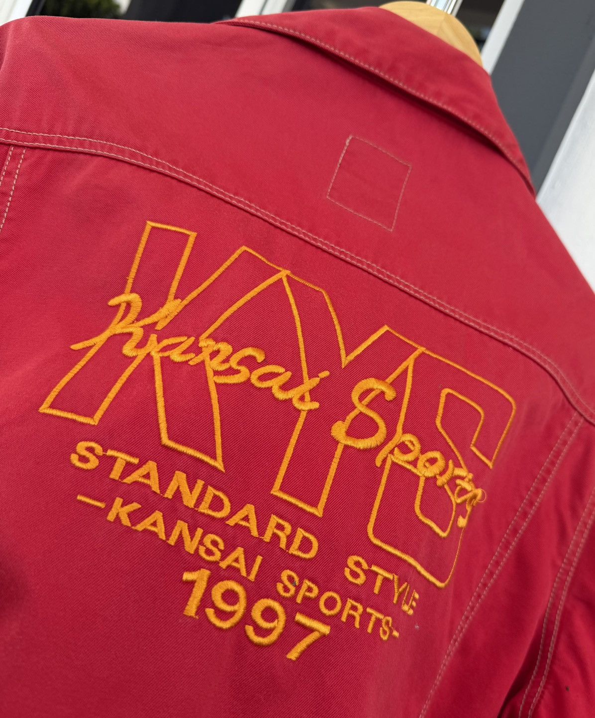 Vintage 🔥VTG Kansai Sports Embroidery Red Denim Trucker Jacket 1997 Size US M / EU 48-50 / 2 - 10 Thumbnail