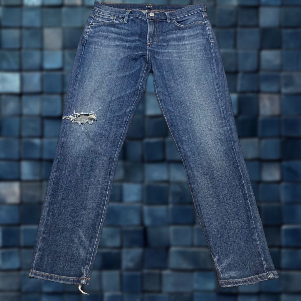 Agolde AGOLDE Jeans 5-Pocket Dark Wash Mid Rise Cropped Distressed blue denim Womens 28 size Size 28" / US 6 / IT 42 - 1 Thumbnail