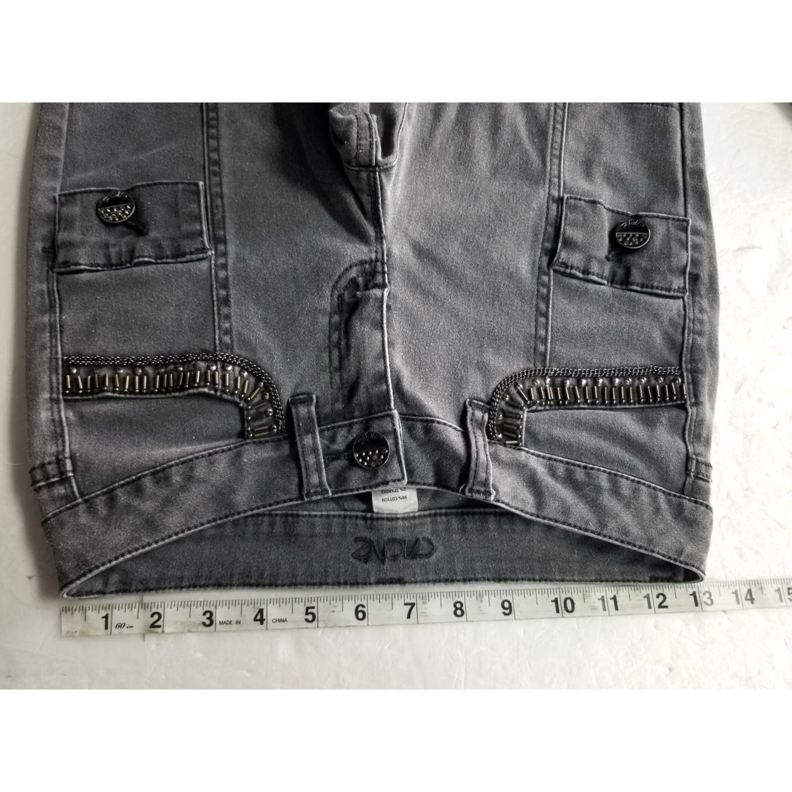 Vintage Caché Gray Denim Pants Size 0 Straight Leg Zip Details Women Cotton Polyester Spandex Mid Rise 23.5” Inseam Belt Loops Pockets Size 25" / US 0 / IT 36 - 3 Thumbnail