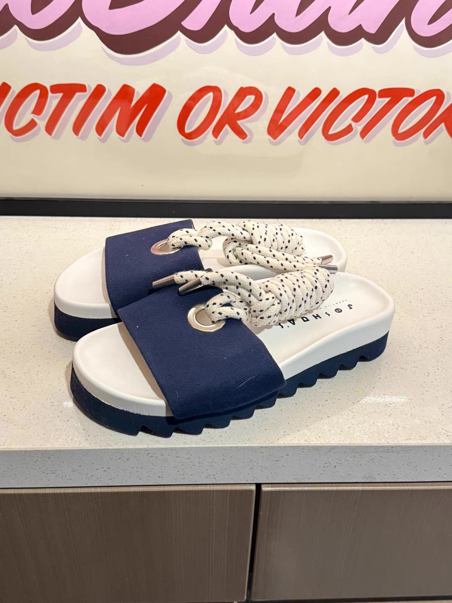 JOSHUA SANDERS Joshua Sanders Beach Slides, White & Blue Ｑ20 Size US 5.5 / EU 38 - 1 Thumbnail