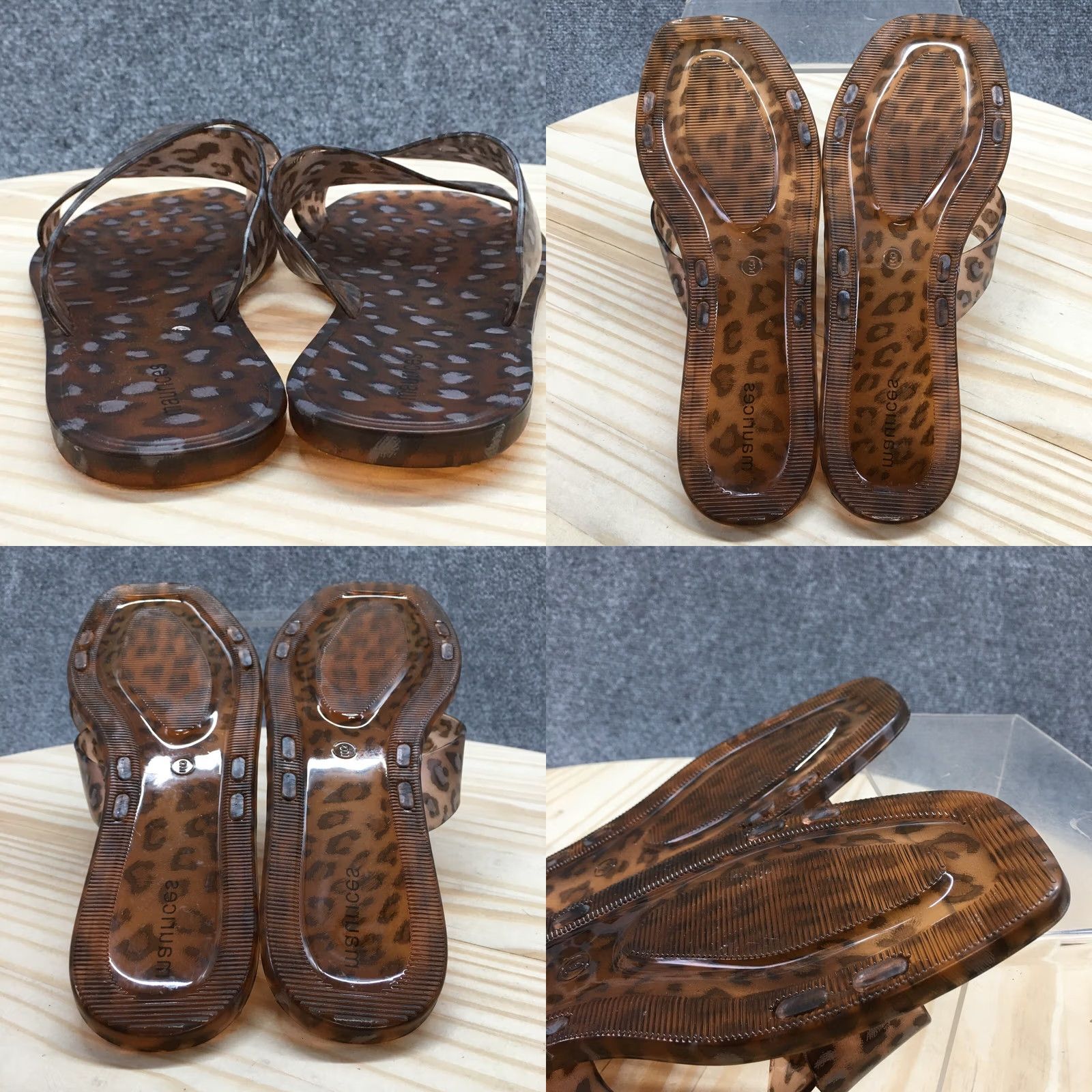 Vintage Maurices Sandals Womens 9 Flip Flop Slides Brown Open Toe Leopard Print Jelly Shoes Size US 9 / IT 39 - 8 Thumbnail