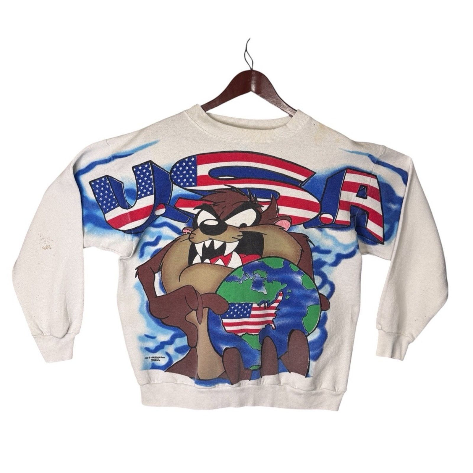 Tultex VTG TAZ 1995 USA FLAG ALL OVER PRINT Sweatshirt SIZE XL Size US XL / EU 56 / 4 - 1 Thumbnail