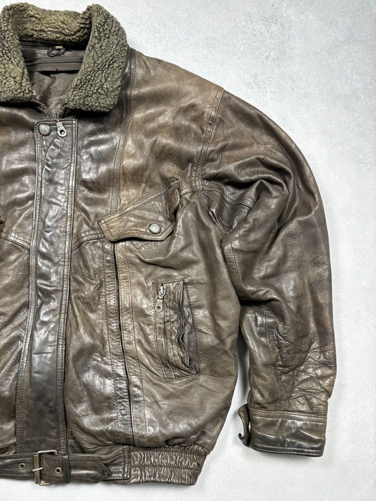 Vintage 80s Vintage Leather Aviator Bomber Jacket Sherpa Lined Size US XL / EU 56 / 4 - 3 Thumbnail