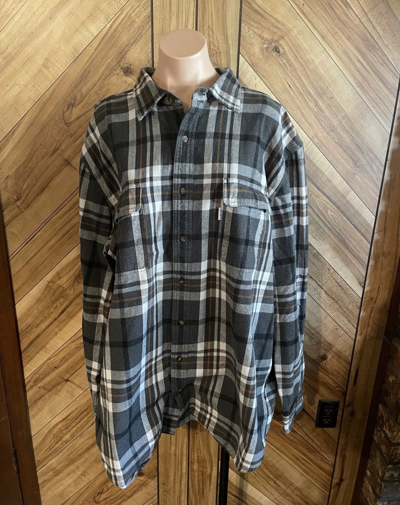 Carhartt Carhartt Men’s 2XL Gray Heavy Plaid Fleece Button Up Shirt Size US XXL / EU 58 / 5 - 2 Thumbnail