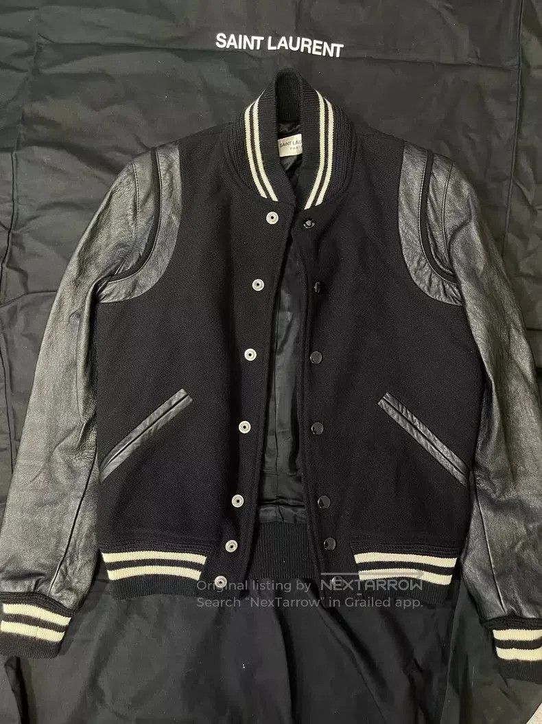 Yves Saint Laurent YSL Wool Leather Sleeve Varsity Jacket. Size US M / EU 48-50 / 2 - 1 Thumbnail