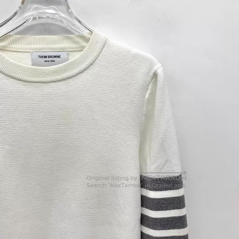 Thom Browne Thom Browne White Classic Four Bar Cotton Round Neck Long Size US XXS / EU 40 - 3 Thumbnail