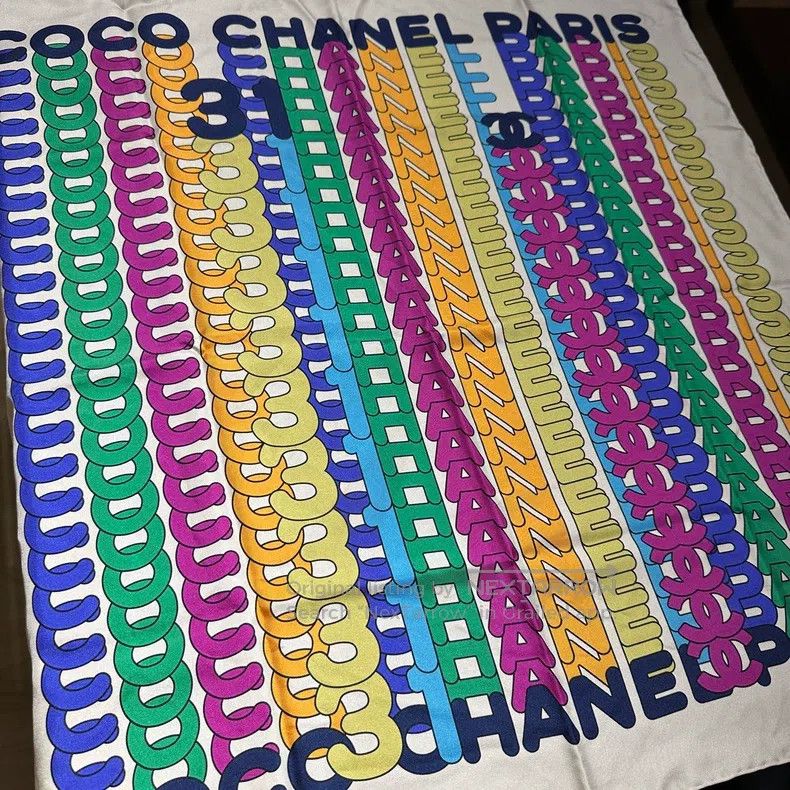 Chanel Chanel Rainbow slogan letter silk scarf Size ONE SIZE - 6 Thumbnail
