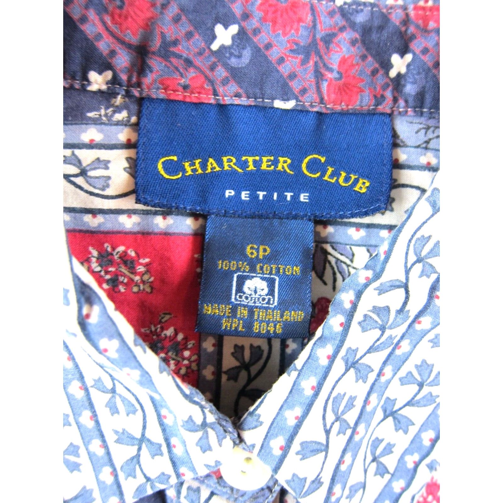 Charter Club VTG Charter Club Cotton Pink Blue Floral Collar Button Up Long Sleeve Blouse 6P Size M / US 6-8 / IT 42-44 - 3 Thumbnail